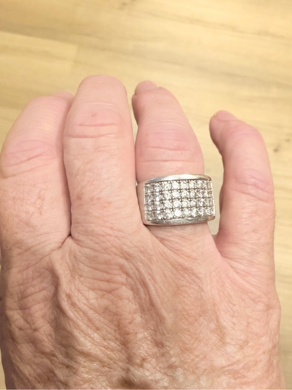 Wide Pave Crystal Band Ring in Silver Tone